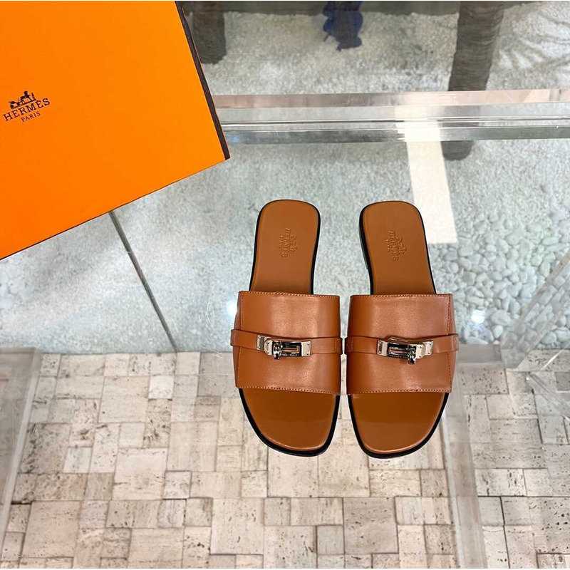 H**mes leather mules camel