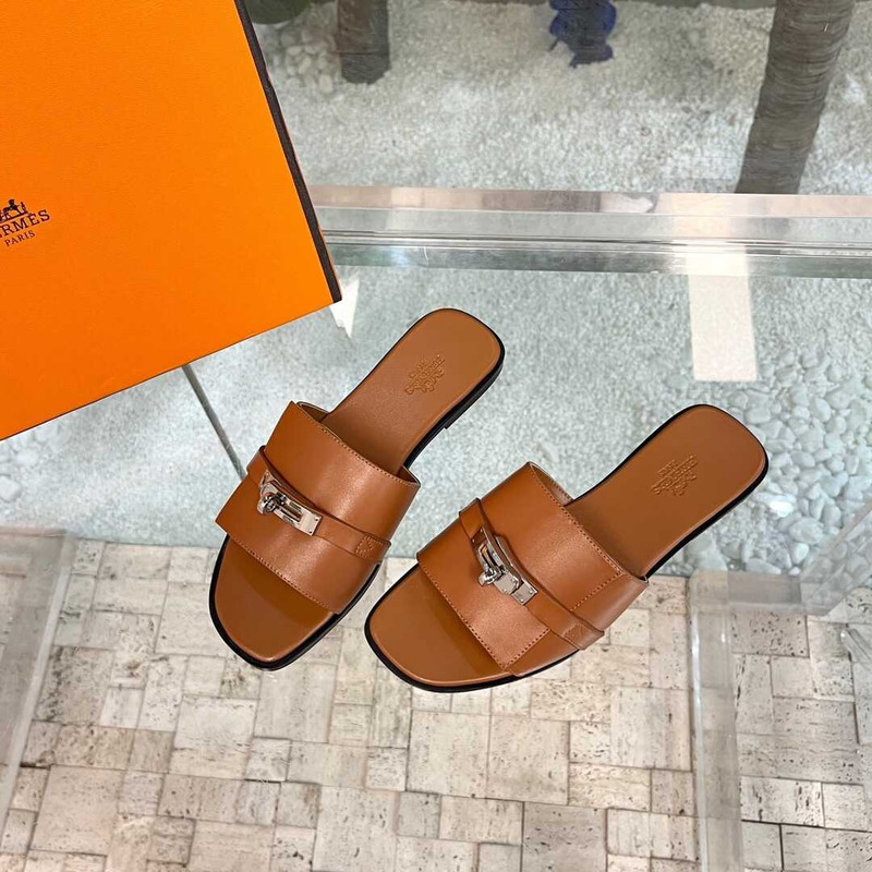 H**mes leather mules camel