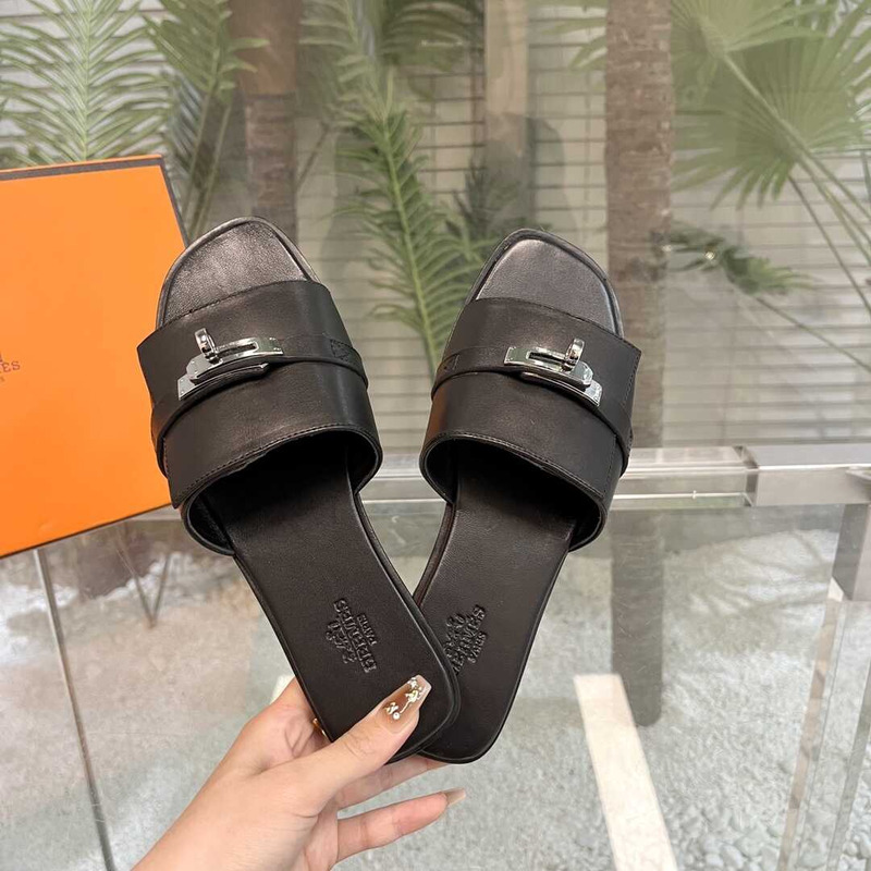 H**mes leather mules black