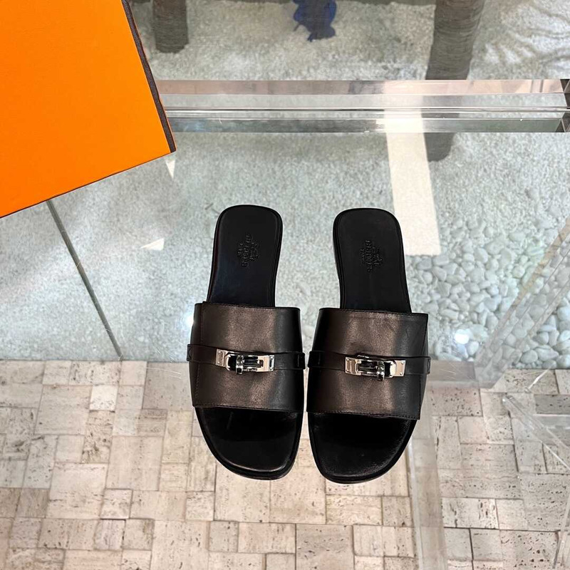 H**mes leather mules black