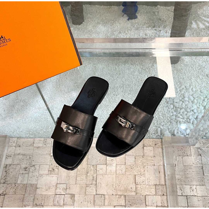 H**mes leather mules black