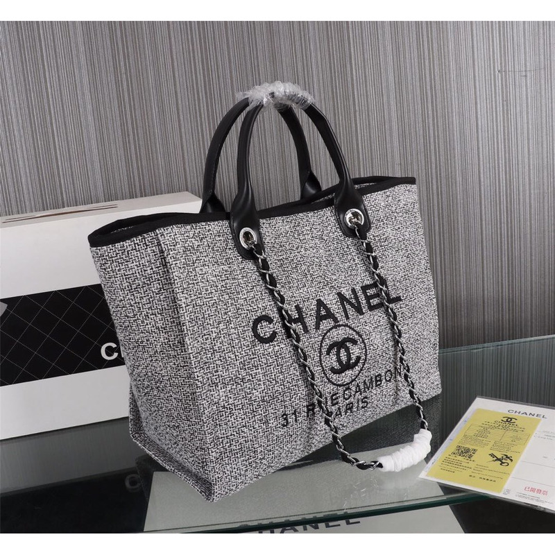 Ch*el deauville tote woven large charcoal black