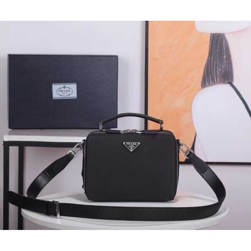 Pra*a brique saffiano leather bag black