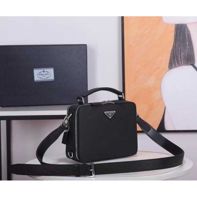 Pra*a brique saffiano leather bag black