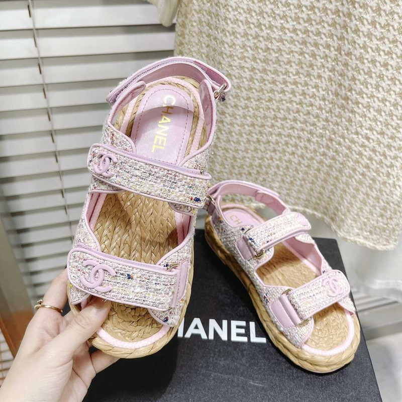 Ch*el tweed sandals pink