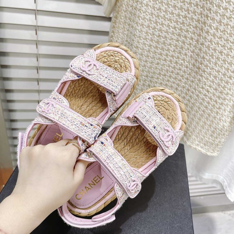 Ch*el tweed sandals pink