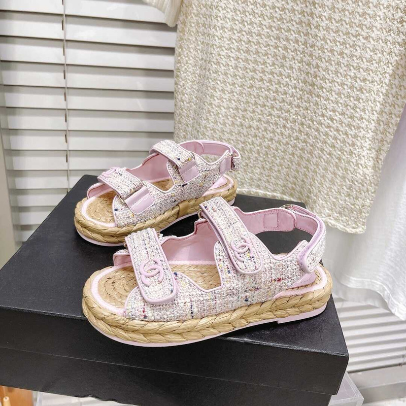 Ch*el tweed sandals pink