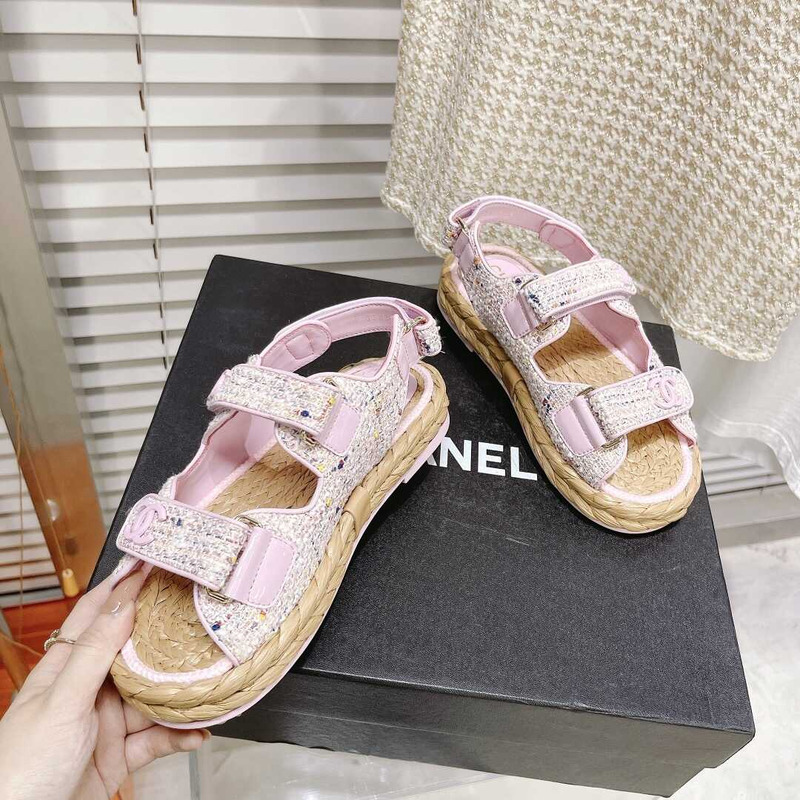 Ch*el tweed sandals pink