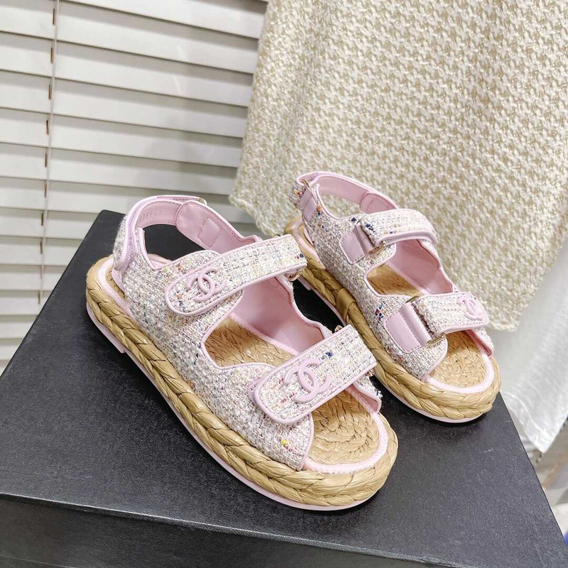 Ch*el tweed sandals pink