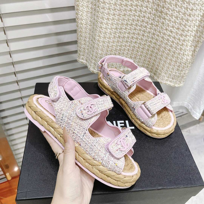 Ch*el tweed sandals pink