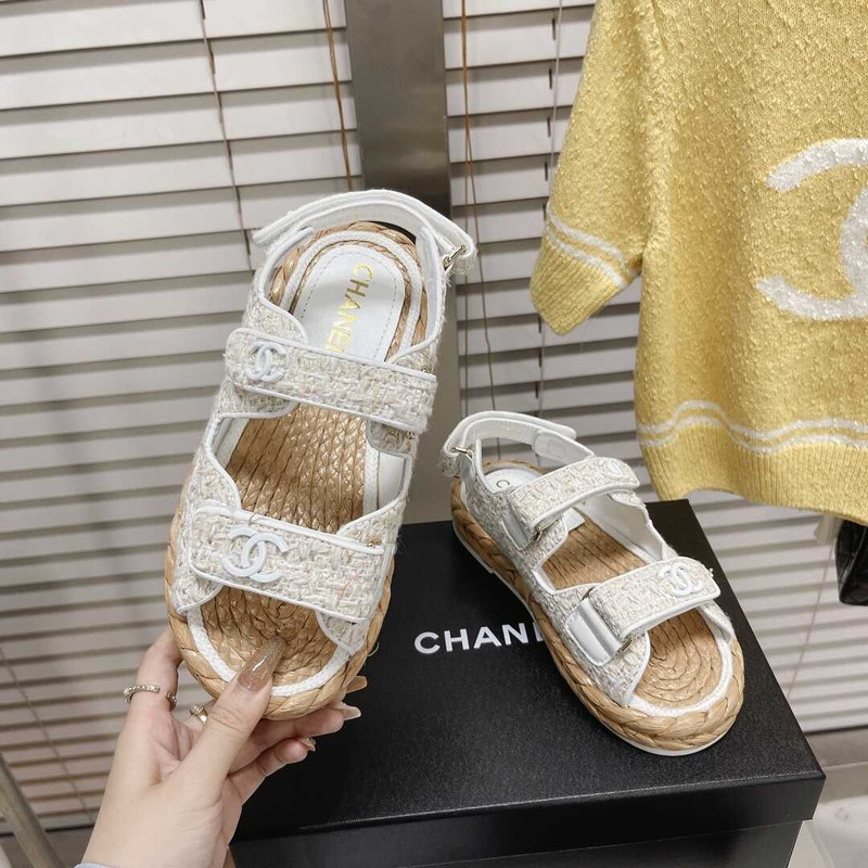 Ch*el tweed sandals white