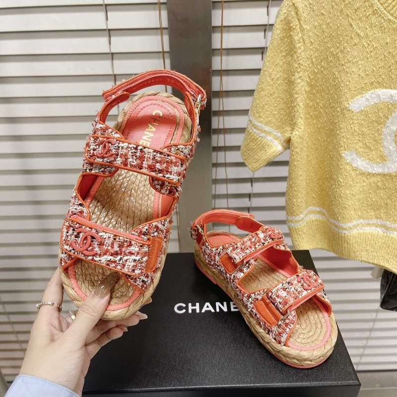 Ch*el tweed sandals orange