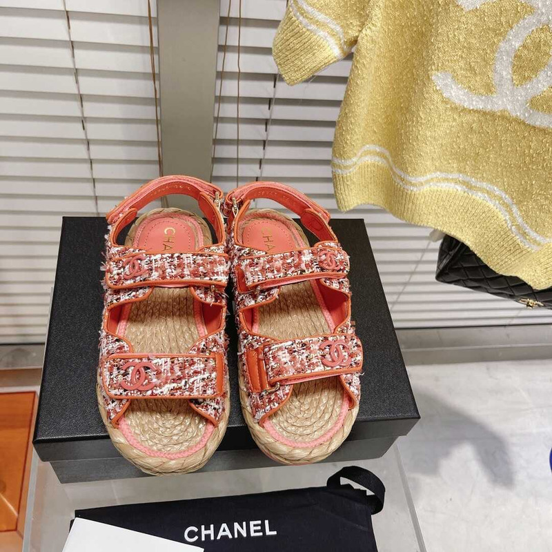 Ch*el tweed sandals orange