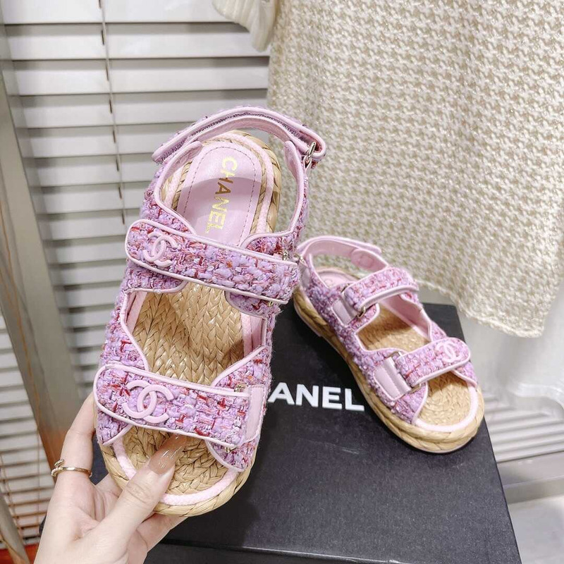 Ch*el tweed sandals purple