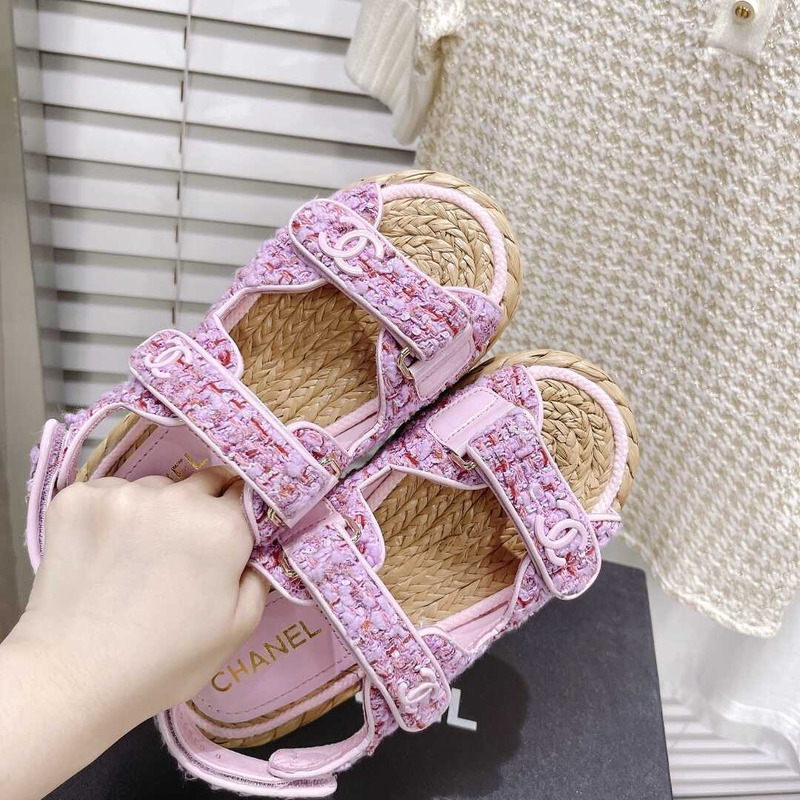 Ch*el tweed sandals purple