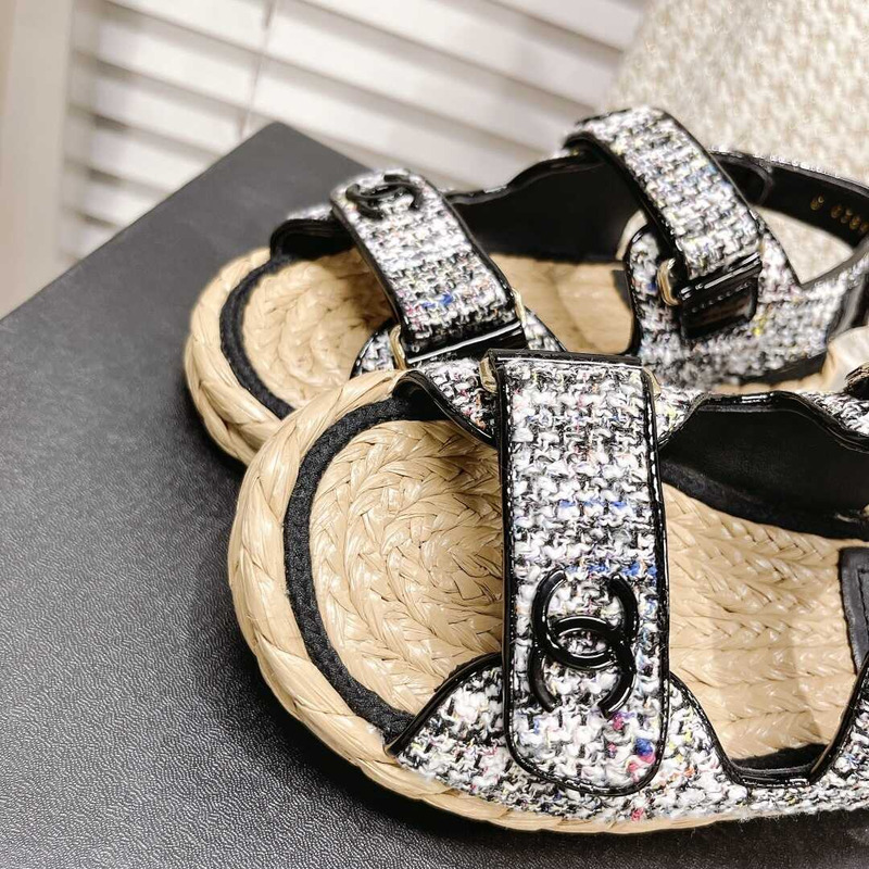 Ch*el  summer flat sandal black&white