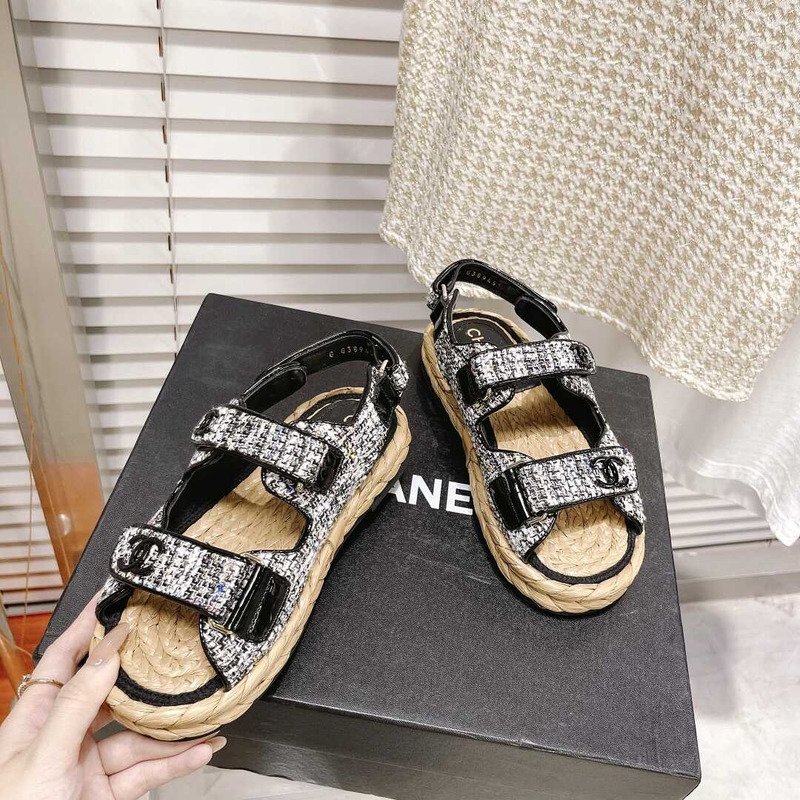 Ch*el  summer flat sandal black&white