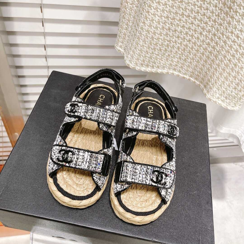 Ch*el  summer flat sandal black&white