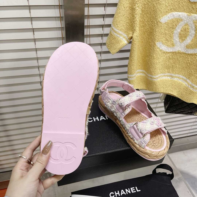 Ch*el  summer flat sandal pink&white