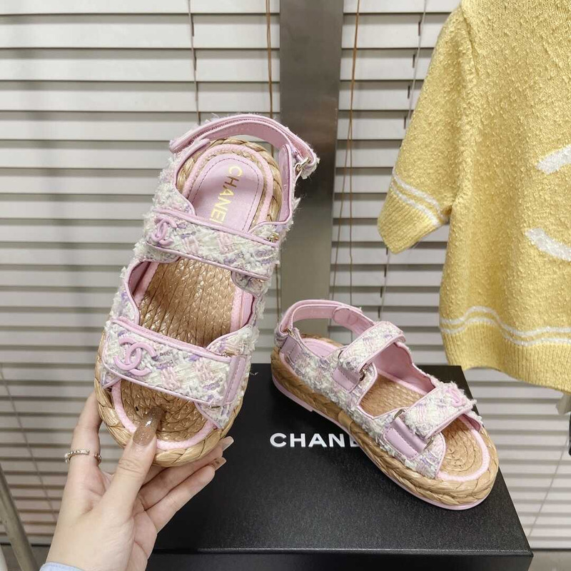 Ch*el  summer flat sandal pink&white