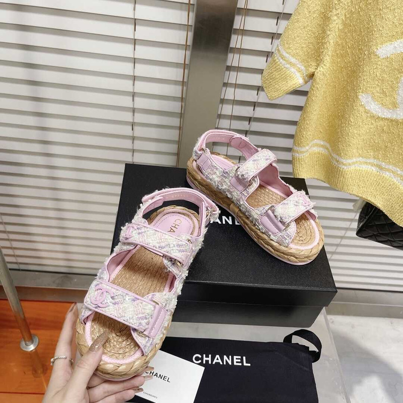 Ch*el  summer flat sandal pink&white