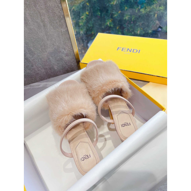 F**di beige sheepskin heeled sandals