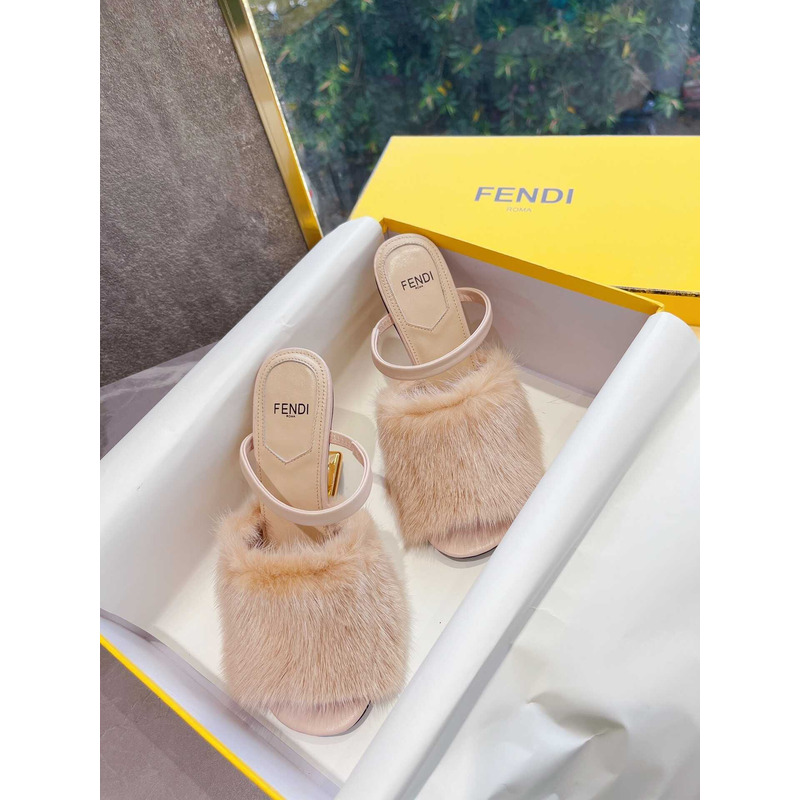 F**di beige sheepskin heeled sandals