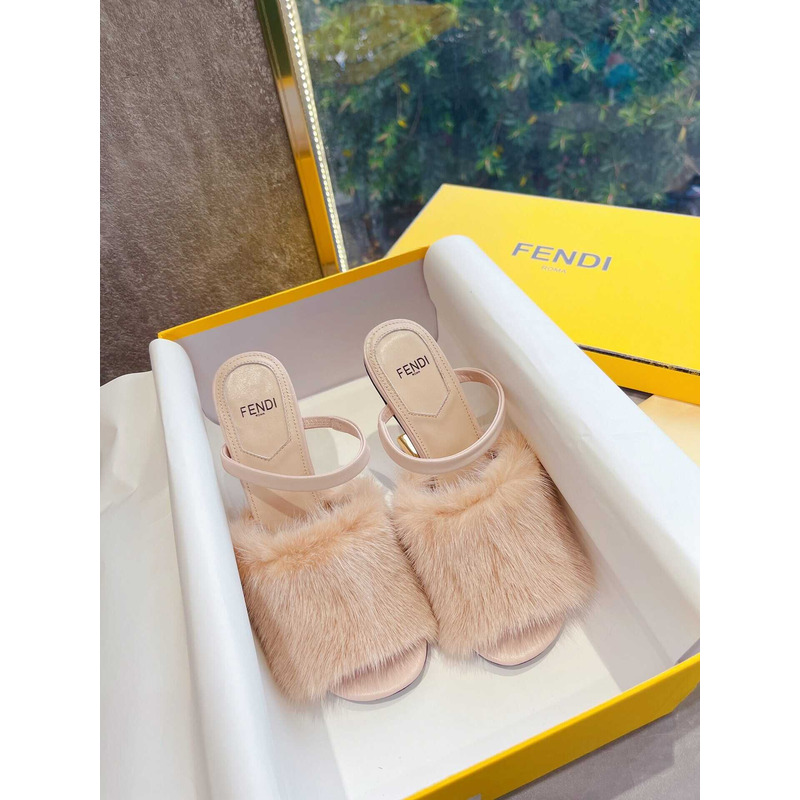 F**di beige sheepskin heeled sandals