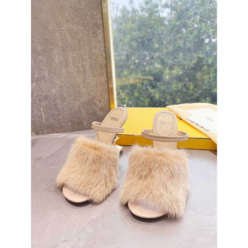 F**di beige sheepskin heeled sandals