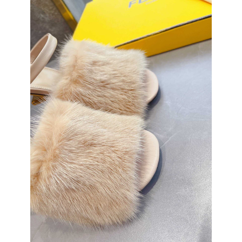 F**di beige sheepskin heeled sandals