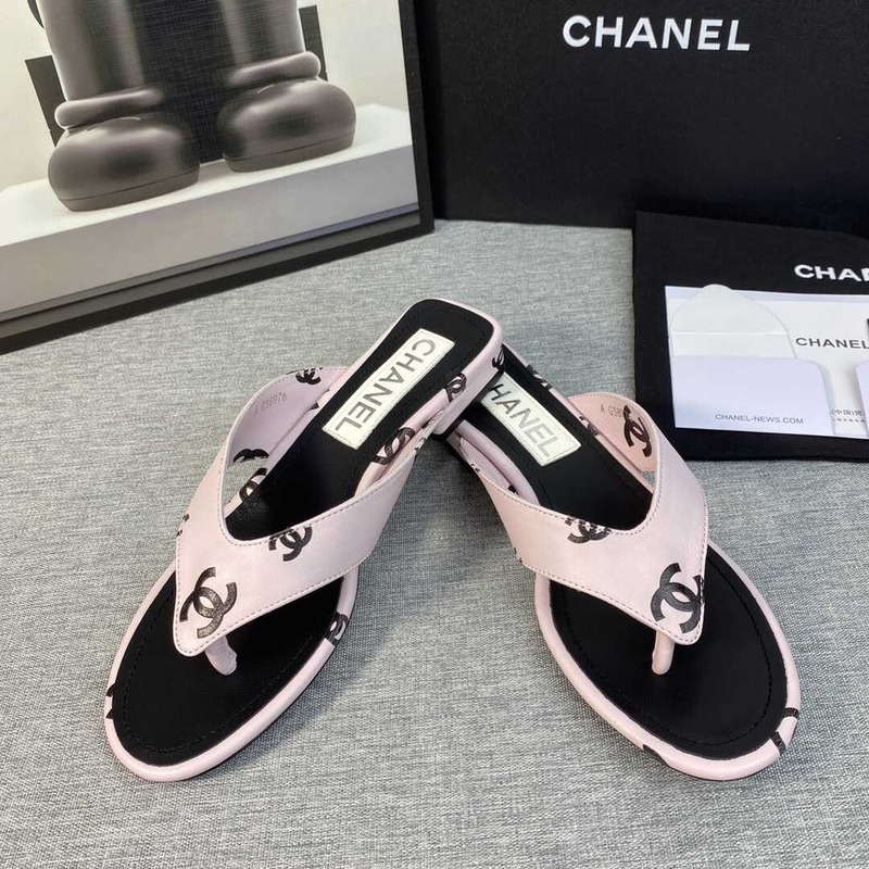 Ch*el leather flip flops sandals pink