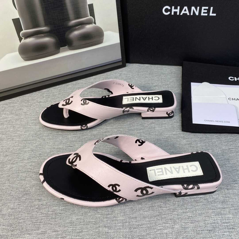 Ch*el leather flip flops sandals pink