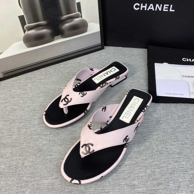 Ch*el leather flip flops sandals pink