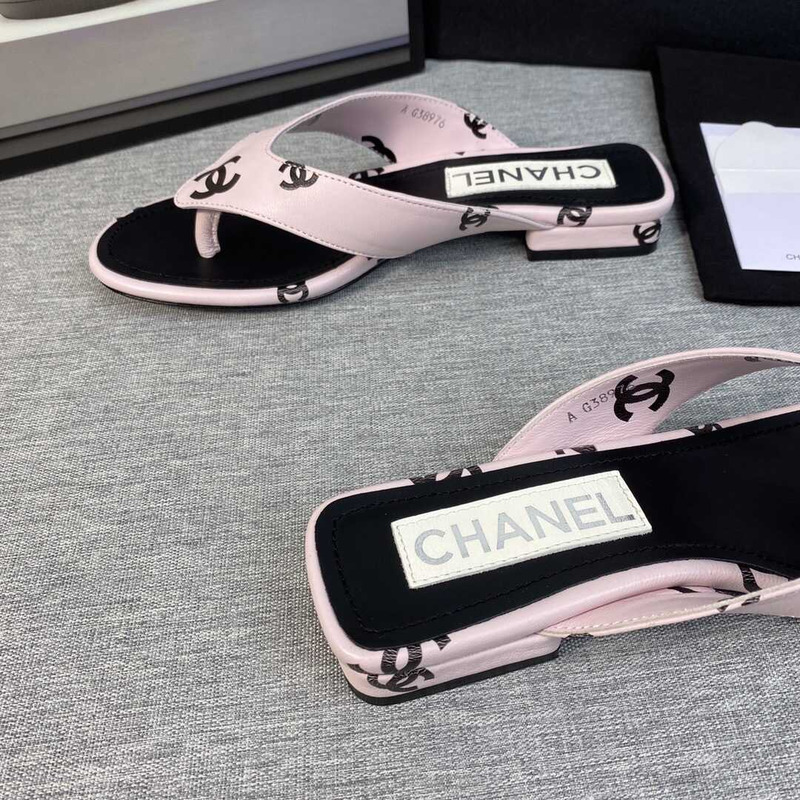 Ch*el leather flip flops sandals pink