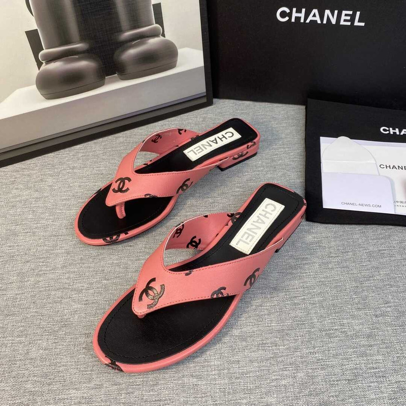 Ch*el leather flip flops sandals orange