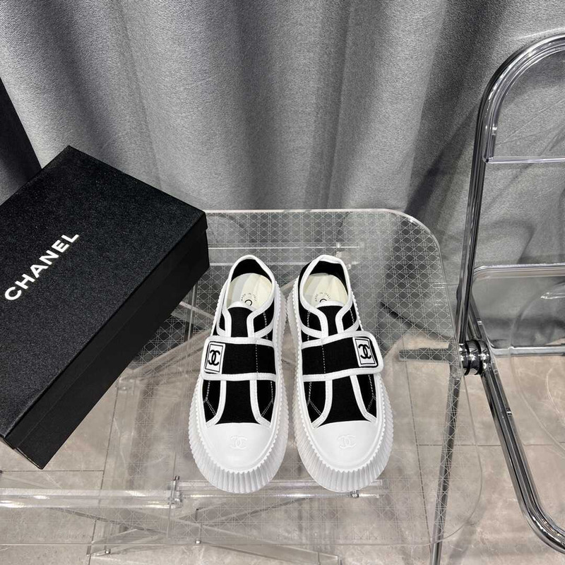 Ch*el + vintage white&black sneakers