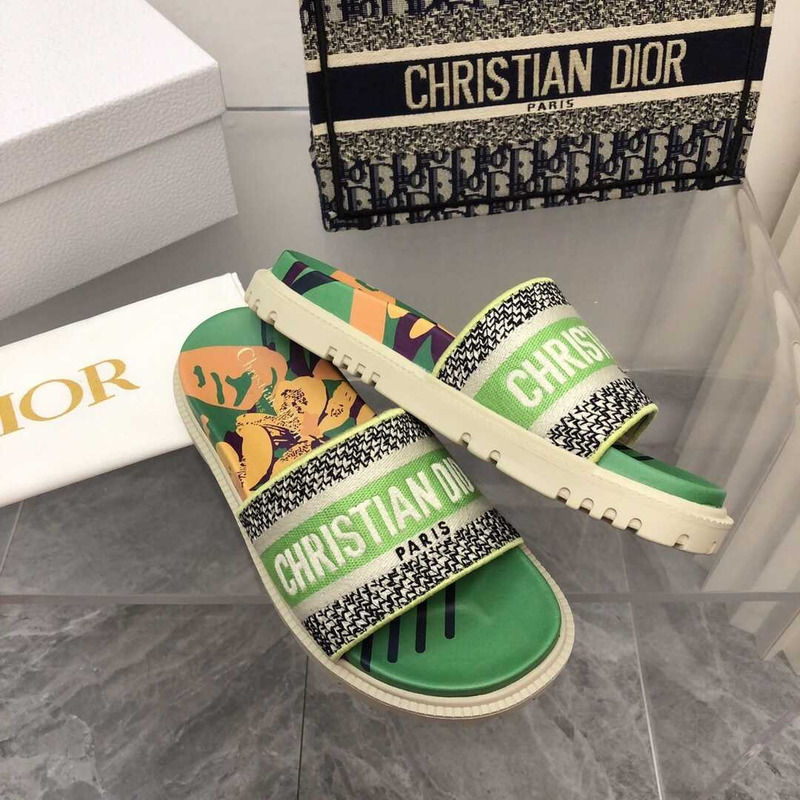 D*or dway slides reverse embroidered cotton green