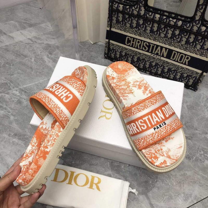 D*or dway slides toile de jouy reverse embroidered cotton orange