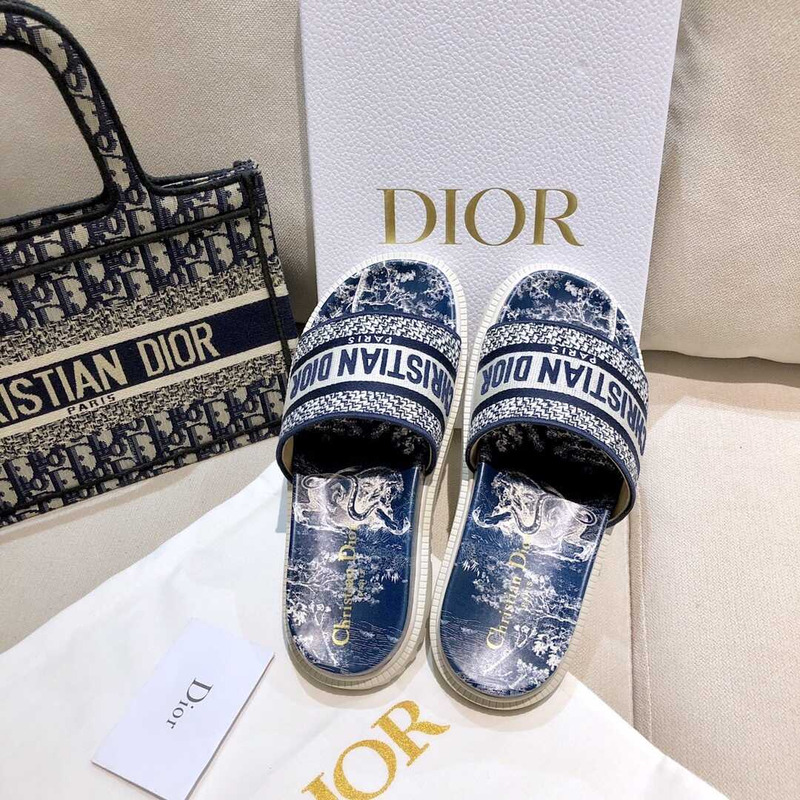 D*or dway slides toile de jouy reverse embroidered cotton navy