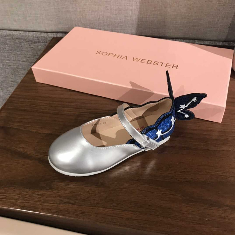 Sophia Webster Leather Flat Kids Shoes Silver