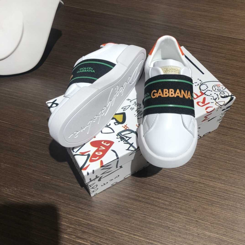 Dolce & Gabbana Kids Leather Slip-on Sneakers  Logo Band In Black&Green