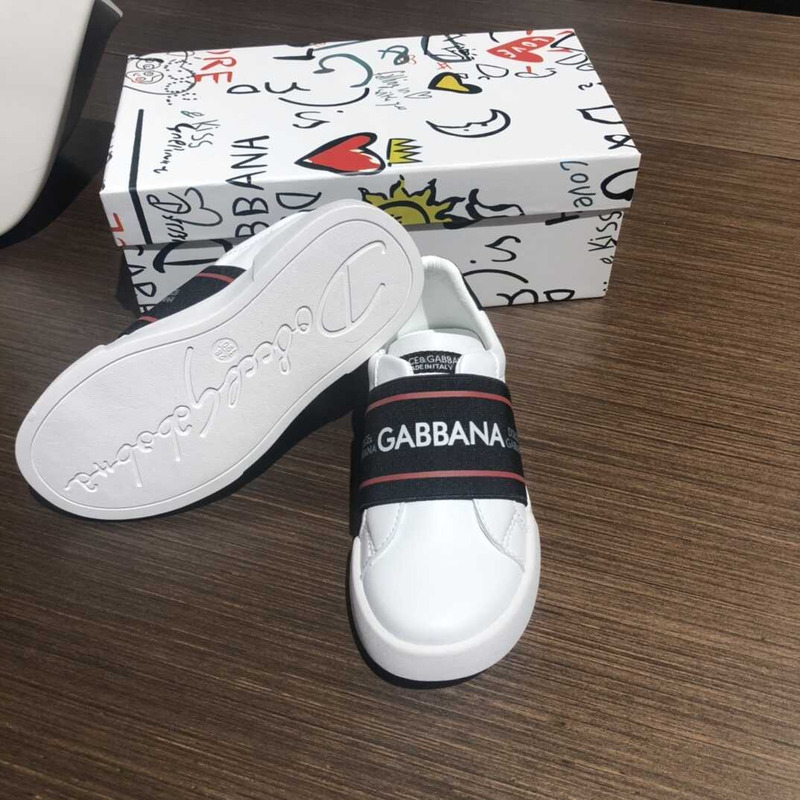 Dolce & Gabbana Kids Leather Slip-on Sneakers Logo Band In Black