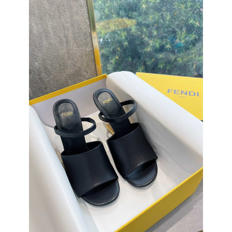 F**di first black leather heeled sandals