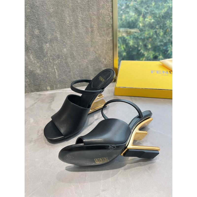 F**di first black leather heeled sandals