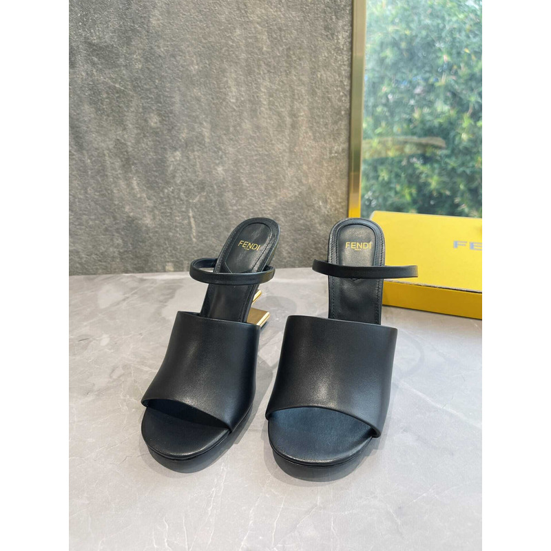 F**di first black leather heeled sandals