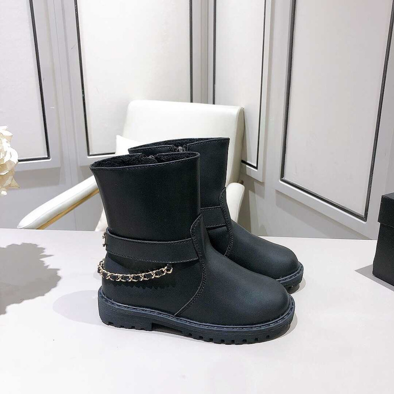 Ch*el kids cc chain leather boots