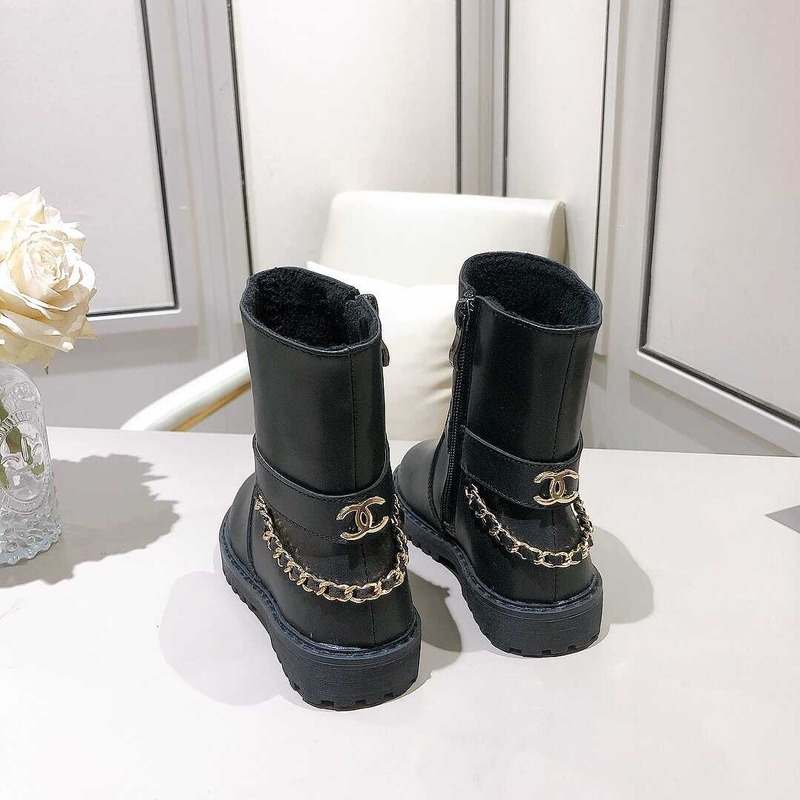 Ch*el kids cc chain leather boots