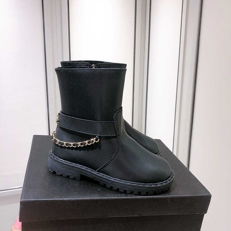 Ch*el kids cc chain leather boots