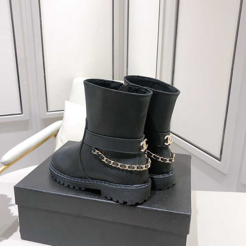 Ch*el kids cc chain leather boots