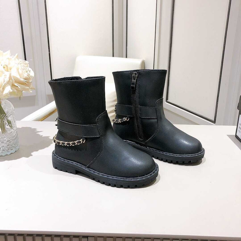 Ch*el kids cc chain leather boots